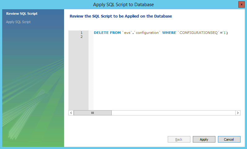 Apply SQL Script to Database dialog box