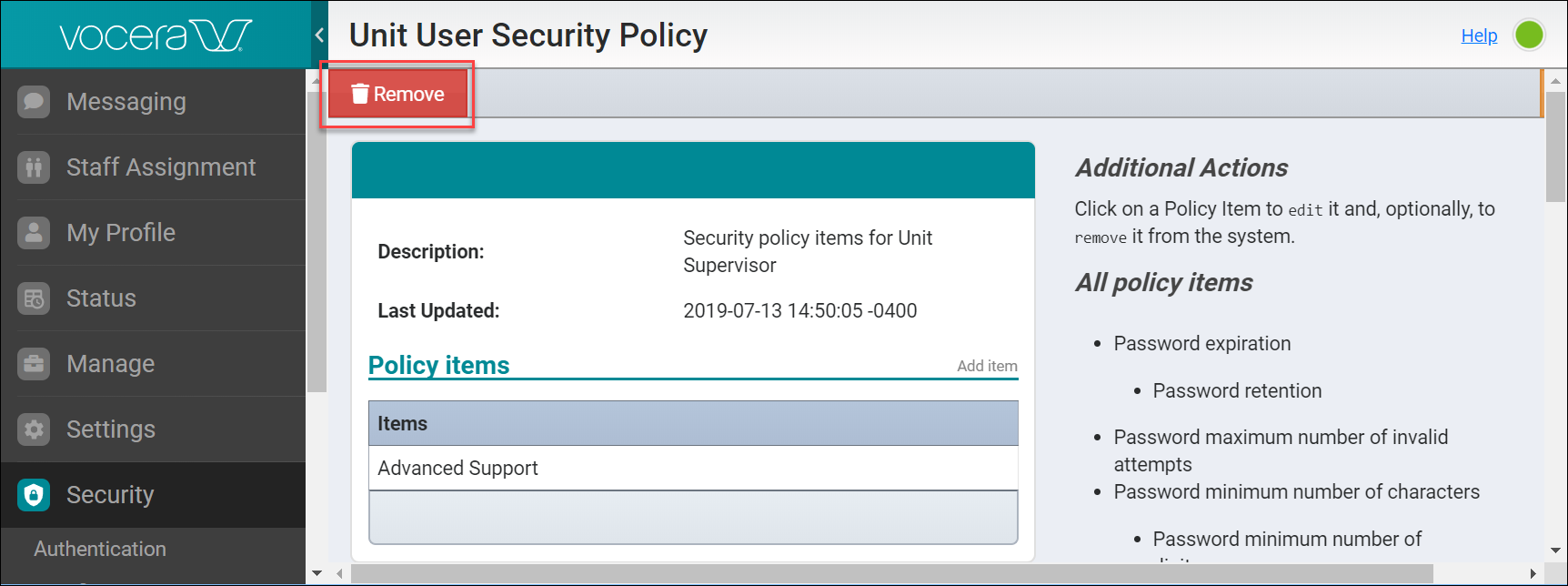 Removing a Security Policy