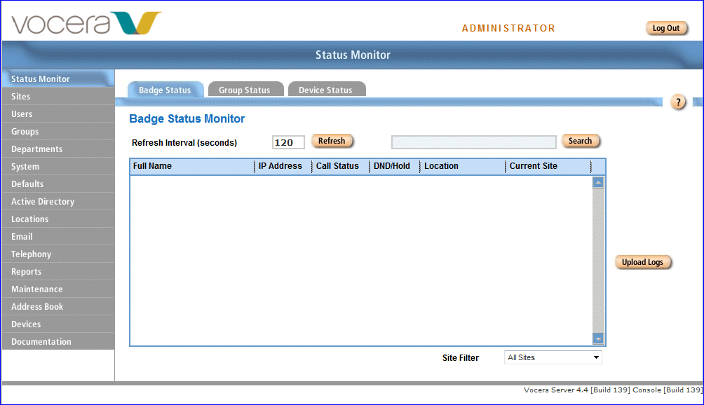 Admin Console Landing Page